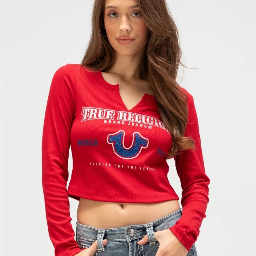 True Religion Women's Red Long Sleeve Top